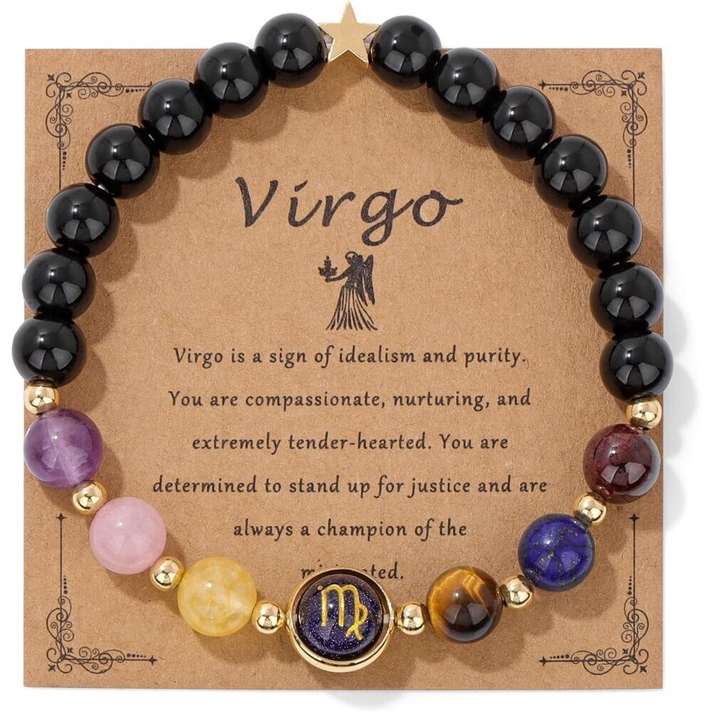 Zodiac Bracelets for Women 12 Constellations Healing Crystal Stone Beads Bracele